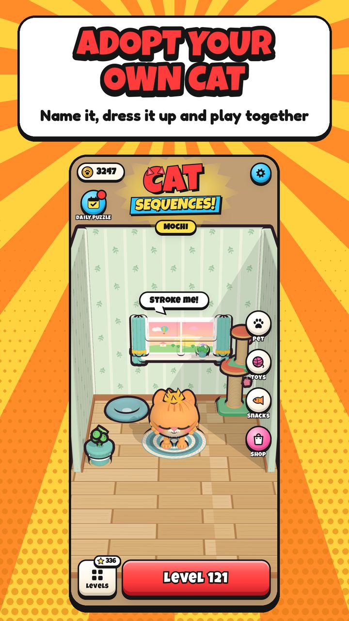 Store screenshot: "Adopt your own cat", name it, dress it up and play together in the Cats Corner